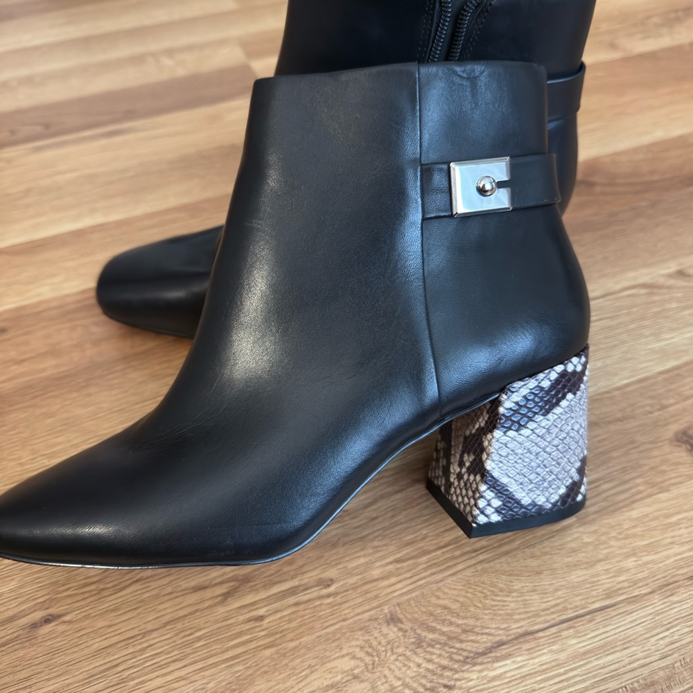 Vince Camuto Black Ankle Boots with Snakeskin Heel